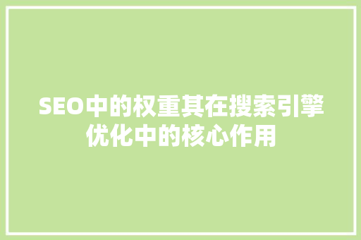 SEO中的权重其在搜索引擎优化中的核心作用