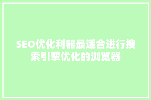 SEO优化利器最适合进行搜索引擎优化的浏览器