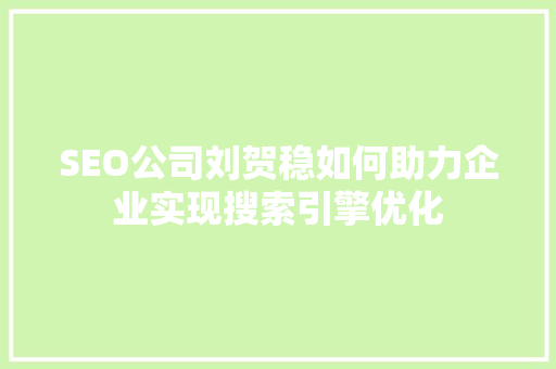 SEO公司刘贺稳如何助力企业实现搜索引擎优化