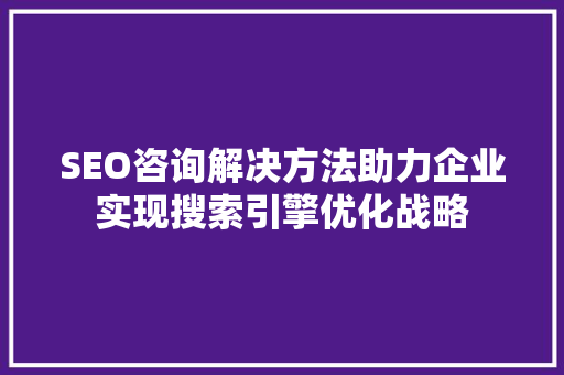SEO咨询解决方法助力企业实现搜索引擎优化战略