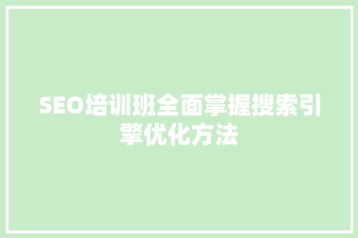SEO培训班全面掌握搜索引擎优化方法