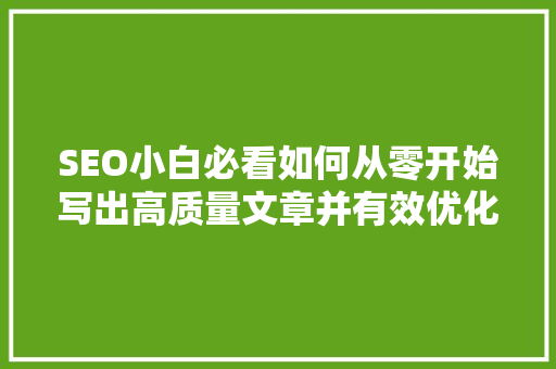 SEO小白必看如何从零开始写出高质量文章并有效优化关键词