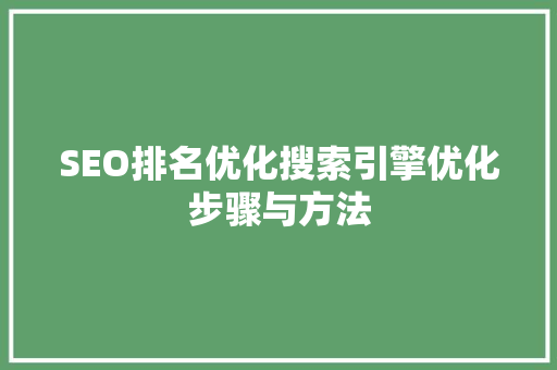 SEO排名优化搜索引擎优化步骤与方法