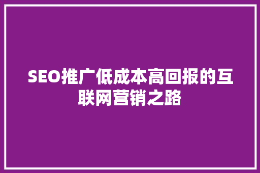 SEO推广低成本高回报的互联网营销之路