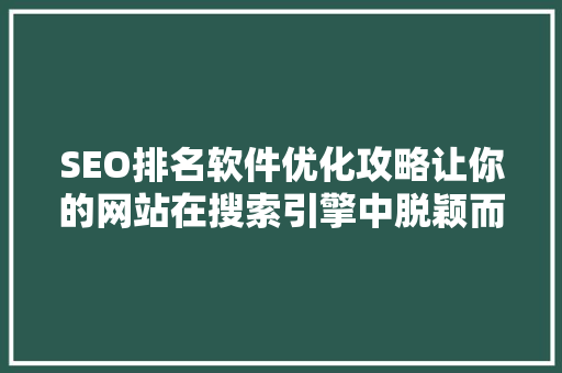 SEO排名软件优化攻略让你的网站在搜索引擎中脱颖而出