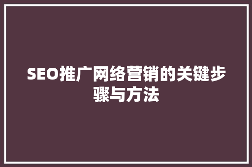 SEO推广网络营销的关键步骤与方法