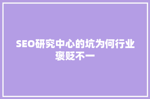 SEO研究中心的坑为何行业褒贬不一