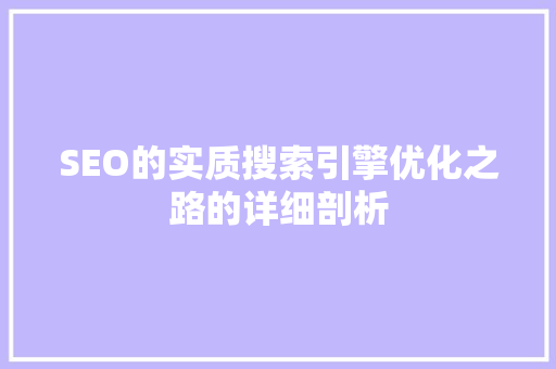 SEO的实质搜索引擎优化之路的详细剖析