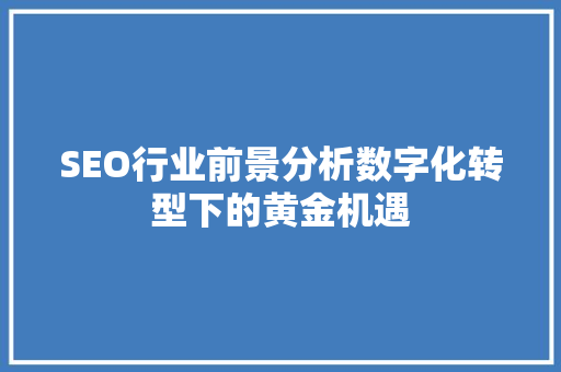 SEO行业前景分析数字化转型下的黄金机遇