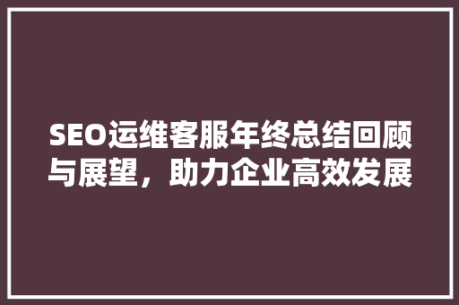 SEO运维客服年终总结回顾与展望，助力企业高效发展
