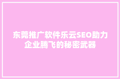 东莞推广软件乐云SEO助力企业腾飞的秘密武器
