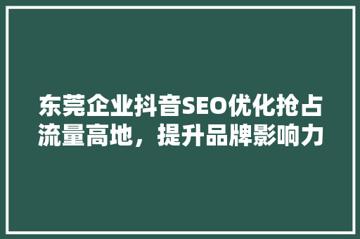 东莞企业抖音SEO优化抢占流量高地，提升品牌影响力