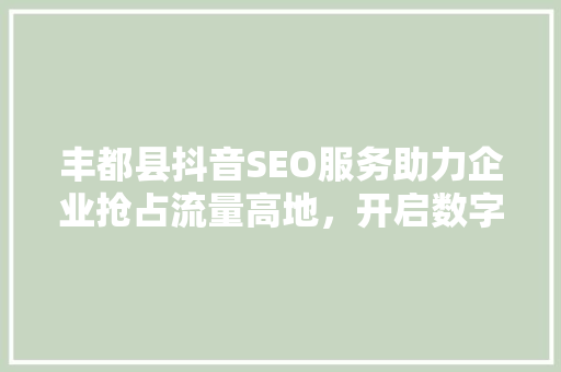 丰都县抖音SEO服务助力企业抢占流量高地，开启数字化营销新篇章