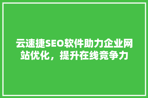 云速捷SEO软件助力企业网站优化，提升在线竞争力