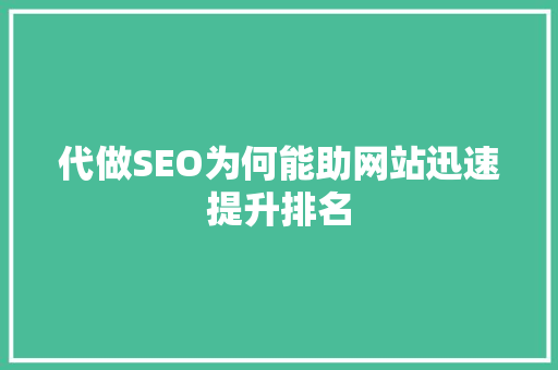 代做SEO为何能助网站迅速提升排名