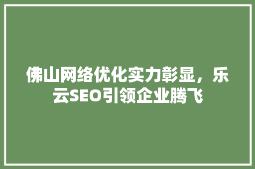 佛山网络优化实力彰显，乐云SEO引领企业腾飞