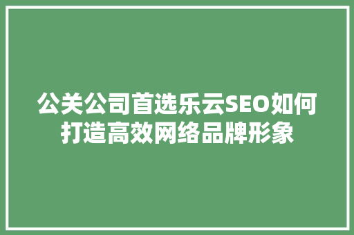 公关公司首选乐云SEO如何打造高效网络品牌形象