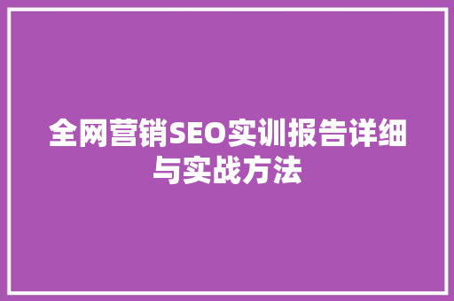全网营销SEO实训报告详细与实战方法