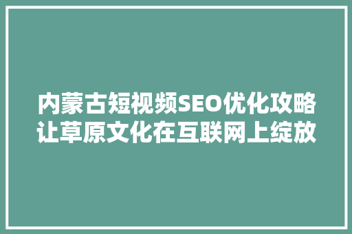 内蒙古短视频SEO优化攻略让草原文化在互联网上绽放光彩