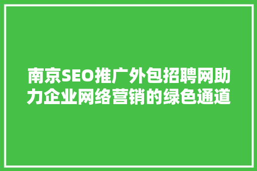 南京SEO推广外包招聘网助力企业网络营销的绿色通道