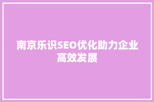 南京乐识SEO优化助力企业高效发展