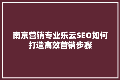 南京营销专业乐云SEO如何打造高效营销步骤