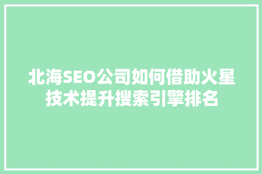北海SEO公司如何借助火星技术提升搜索引擎排名