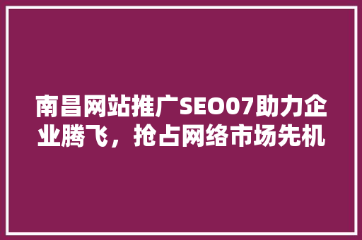 南昌网站推广SEO07助力企业腾飞，抢占网络市场先机