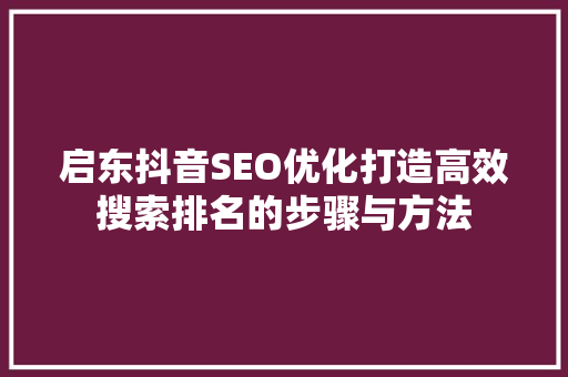启东抖音SEO优化打造高效搜索排名的步骤与方法