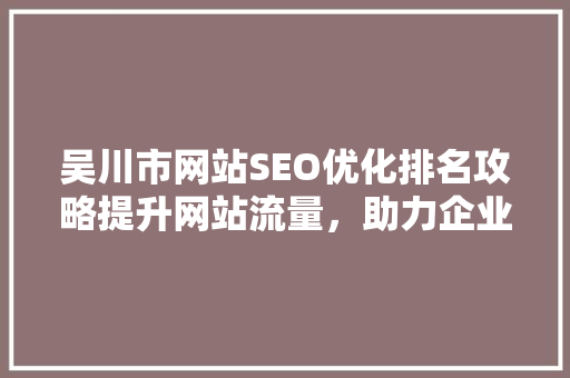 吴川市网站SEO优化排名攻略提升网站流量，助力企业腾飞
