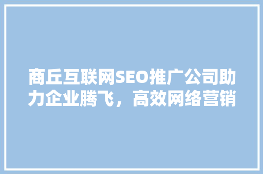 商丘互联网SEO推广公司助力企业腾飞，高效网络营销步骤
