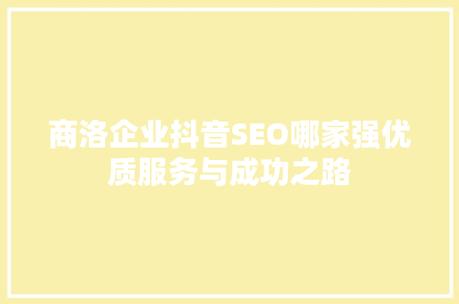 商洛企业抖音SEO哪家强优质服务与成功之路