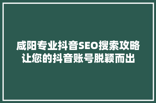 咸阳专业抖音SEO搜索攻略让您的抖音账号脱颖而出