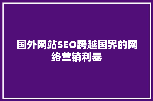 国外网站SEO跨越国界的网络营销利器