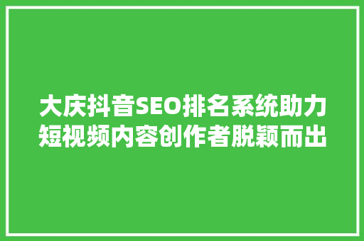 大庆抖音SEO排名系统助力短视频内容创作者脱颖而出