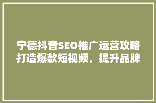宁德抖音SEO推广运营攻略打造爆款短视频，提升品牌影响力