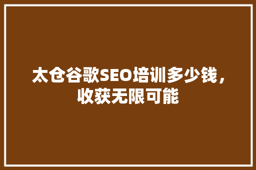 太仓谷歌SEO培训多少钱，收获无限可能