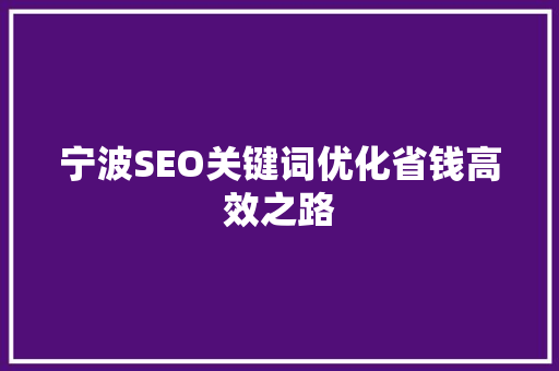 宁波SEO关键词优化省钱高效之路