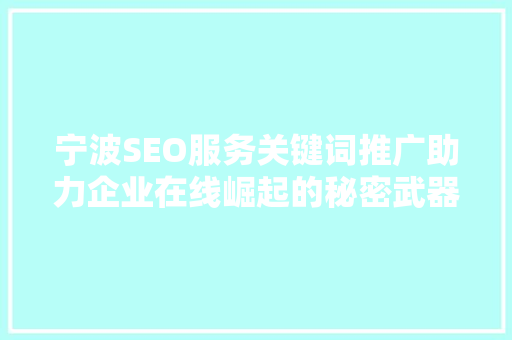 宁波SEO服务关键词推广助力企业在线崛起的秘密武器