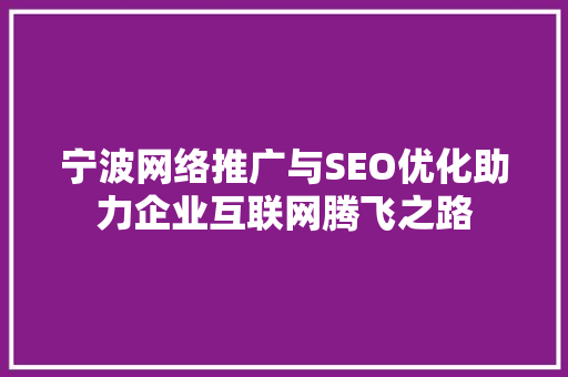 宁波网络推广与SEO优化助力企业互联网腾飞之路