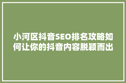小河区抖音SEO排名攻略如何让你的抖音内容脱颖而出