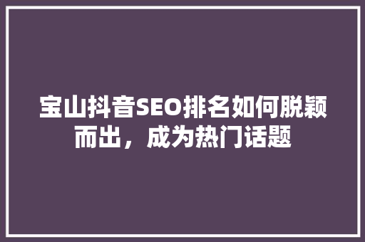 宝山抖音SEO排名如何脱颖而出，成为热门话题