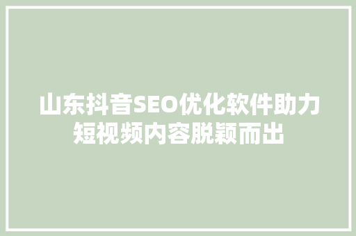 山东抖音SEO优化软件助力短视频内容脱颖而出
