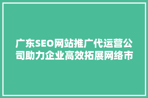 广东SEO网站推广代运营公司助力企业高效拓展网络市场