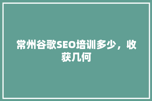 常州谷歌SEO培训多少，收获几何