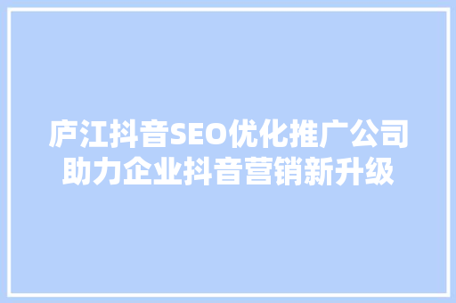 庐江抖音SEO优化推广公司助力企业抖音营销新升级