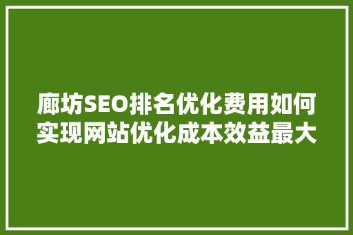 廊坊SEO排名优化费用如何实现网站优化成本效益最大化