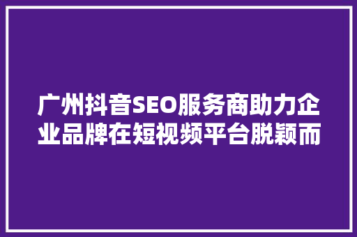 广州抖音SEO服务商助力企业品牌在短视频平台脱颖而出