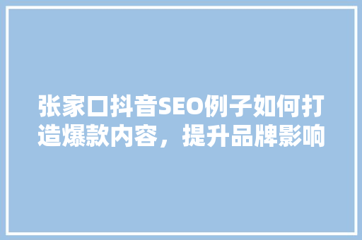 张家口抖音SEO例子如何打造爆款内容，提升品牌影响力
