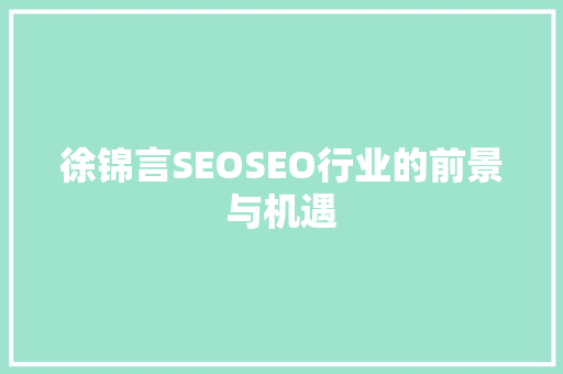 徐锦言SEOSEO行业的前景与机遇